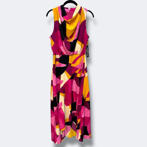 Karl Lagerfeld Paris Geometric Print Cowl Neck Halter Midi Dress Colorful Size 6
